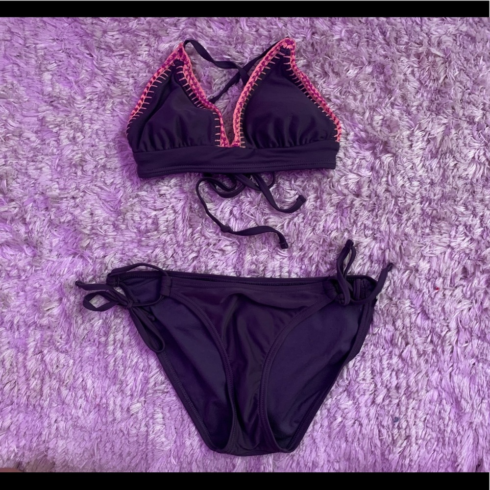 Gray Bikini with Pink Detailing